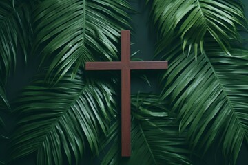 Wall Mural - Palm Sunday background , flat lay and copy space - generative ai