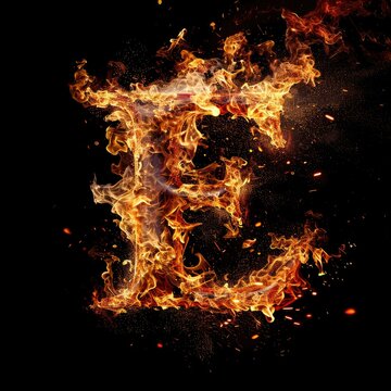 Capital letter E with fire growing out