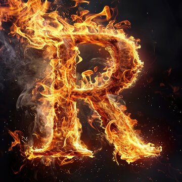Capital letter R with fire growing out