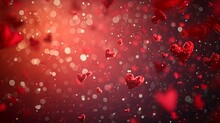 Red Valentines Day Heart Particles And Sprinkles For A Holiday Celebration On 14th February 2024. Shiny Red Lights. Wallpaper Background For Ads Or Gifts Wrap And Web Design And Banners Cards