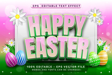 Poster - happy easter 3d text effect and editable text effect with easter egg illustrations