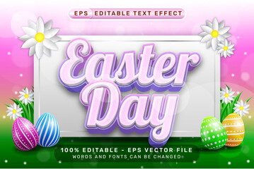 Poster - easter day 3d text effect and editable text effect with easter egg illustrations