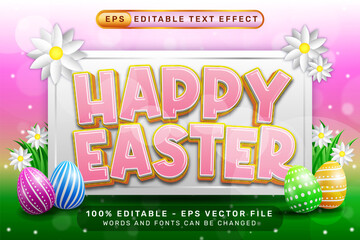 Poster - happy easter 3d text effect and editable text effect with easter egg illustrations