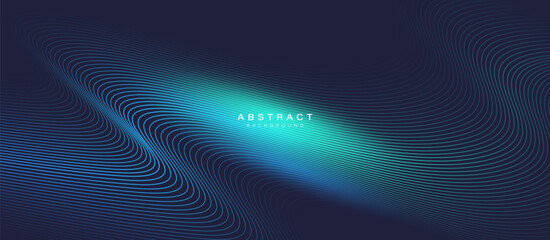 Poster - abstract blue wavy lines background. futuristic, digital technology concept. dynamic wave pattern. m