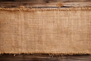 Poster - Top view of wooden table with burlap sacking.