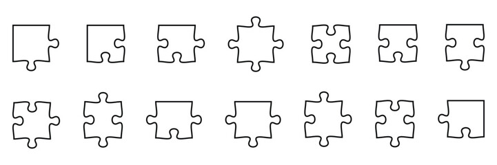 Puzzle pieces set isolated on white background. Jigsaw art. Game with details. Vector design templates. Business presentation concept. Illustration.