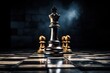 Chess game with king winning on black background Success business strategy victory intellect tactics defeat checkmate leader concept
