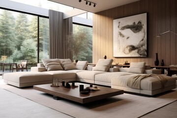 Wall Mural - Contemporary living room with couch and furnishings