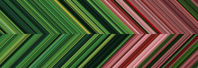 Detailed Striped Dual Geometric Pattern Composed Of Big Amount Of Thin Green And Pink Stripes.