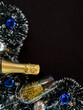 Fondo celebración champaña, Champagne, fondo negro año nuevo 