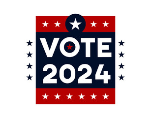 Wall Mural - Text design with the word VOTE for the United States of America presidential election in 2024. With the usa flag colors and elements