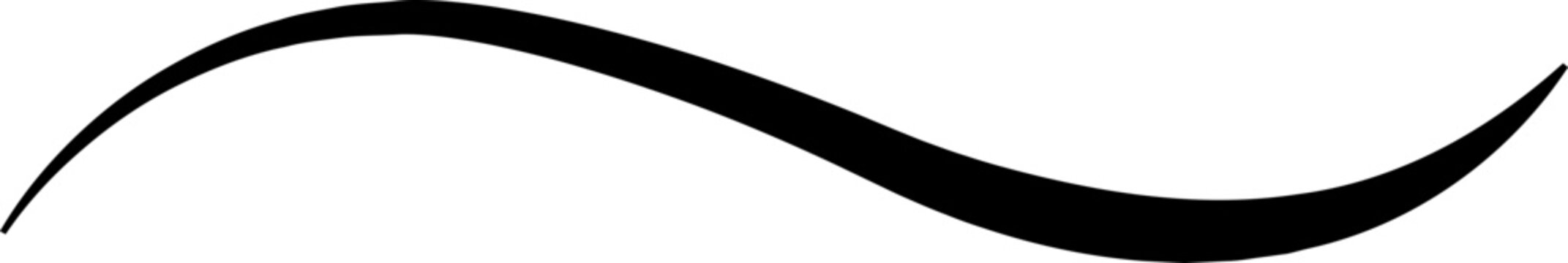 Hand drawn curly swiss, swashes, swoop. Calligraphy swirl. Highlight text element Vector isolated on transparent background. Underline typography tail shape. Brush drawn thick curved smear.