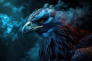 Poster - eagle on smoke background, eagle fantasy art background