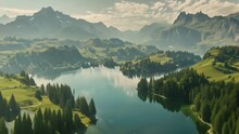 Flims Lake In Switzerland Aerial Alpine Drone