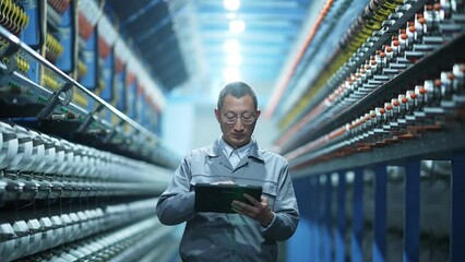 Wall Mural - people using tablet in chemical fiber plant