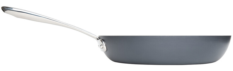 Frying pan. Ceramic nonstick pan with stainless steel handle. Fry pan for cooking. Gray ceramic coating. Free of PFAS, PFOA, lead and cadmium. Professional chef kitchenware. White isolated background