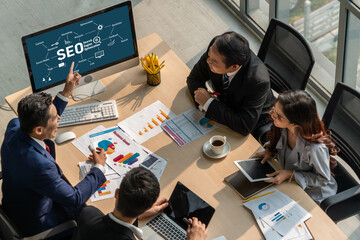 Poster - seo search engine optimization for modish e-commerce and online retail business showing on computer 