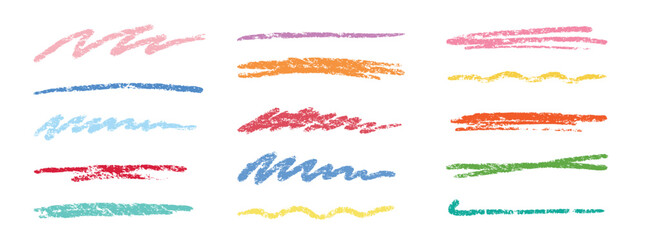 Aufkleber - Crayon brush stroke color underline. Chalk pen highlight stroke. Vector hand drawn brush underline element set for accent, crayon texture emphasis element. Color kid chalk vector illustration