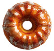Bundt cake with glaze isolated on transparent background, top view
