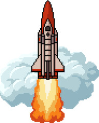 Sticker - pixel art rocket fly rise