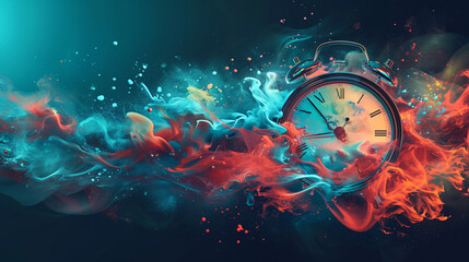 The concept of time through the use of clock motifs and futuristic time travel technology abstract background generated by ai