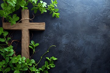 Wall Mural - good friday wooden cross background with copy space