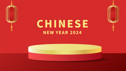 Wall Mural - Podium in Chinese New Year 2024 background, year of the dragon Chinese style background  , Flat Modern design , illustration Vector EPS 10