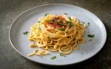 Wall Mural - Capture the essence of Spaghetti Aglio E Olio in a mouthwatering food photography shot