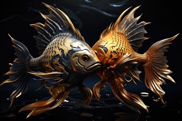 Wall Mural - two gold and black fish