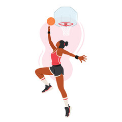 Wall Mural - Fierce Female Basketball Player Character Soars Through The Air, Executing A Powerful Slam Dunk With Grace