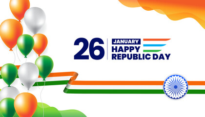 Canvas Print - 26 january republic day of india celebration with indian flag and balloons vector