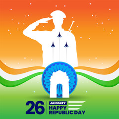 Wall Mural - 26 january republic day of india celebration with indian flag and soldier vector