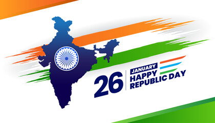 Wall Mural - 26 january republic day of india celebration with wavy indian flag and map vector