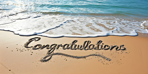 congratulations inscription on the beach sand