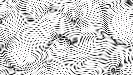 Canvas Print - Abstract black color dots particles flowing wave pattern halftone gradient curve shape isolated on white background