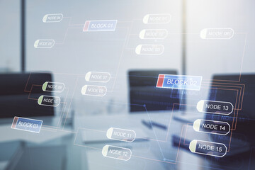 Aufkleber - Abstract creative coding illustration and modern desktop with pc on background, software development concept. Multiexposure