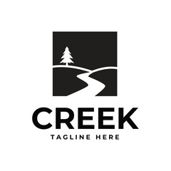 Wall Mural - pine creek logo valley vector simple modern river design template