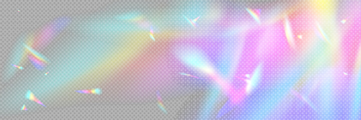 Wall Mural - rainbow light flare effect. vector realistic illustration of holographic crystal refraction, backgro