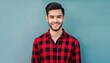 Fashion Flair: Handsome Smiling Man Sporting a Red Checkered Shirt