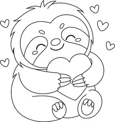 Wall Mural - Cute sloth with heart illustration coloring page  