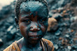 Conceptual image of an African child suffering in inhumane mining conditions. Cobalt mining