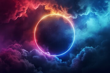 Poster - Glowing circle with colorful clouds