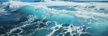 Emerald-hued Ocean Waves Roll Gracefully, Their Crests Adorned With Frothy White Foam, Creating A Captivating And Vivid Maritime Spectacle.