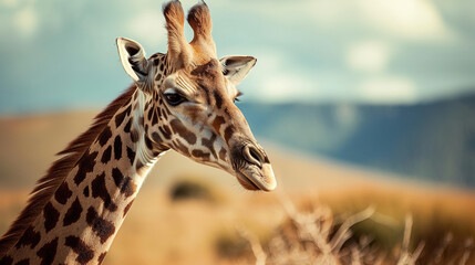 Wall Mural - a giraffe with landscaper wallpaper, wildlife photo, with empty copy space