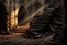 The Sun's Rays Illuminate The Stairs Leading From The Dungeon.