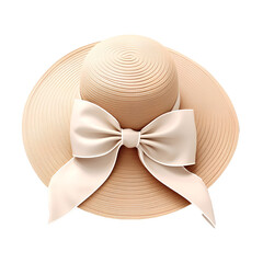 Wide-brimmed hat tied with a bow for the beach, isolated on white background