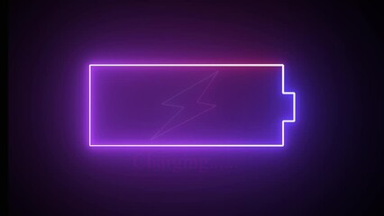 Poster - Battery icon with lightning bolt on a black background. Lightning blinking purple bolt symbol