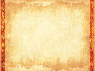 Horizontal or vertical grunge background with border with ethnicity ornament and paper texture of yellow color. Retro backdrop with african tribal motifs frame. Mock up template. Copy space for text