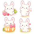 Set of little bunny in kawaii style. Tiny baby rabbits in multiple poses. Cute rabbit expression sheet collection. Can be used for t-shirt print, sticker, greeting card. Vector illustration EPS8