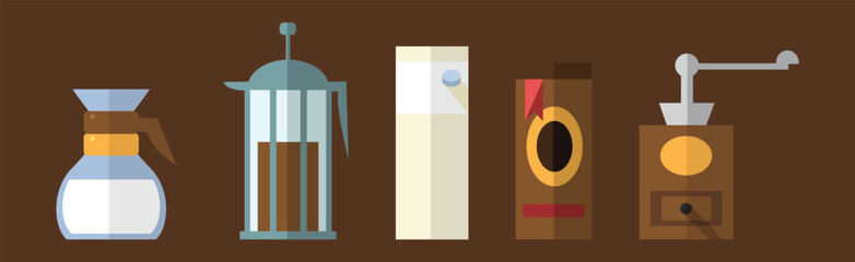 Canvas Print - Flat Coffee Drink Icon and Object Vector Set